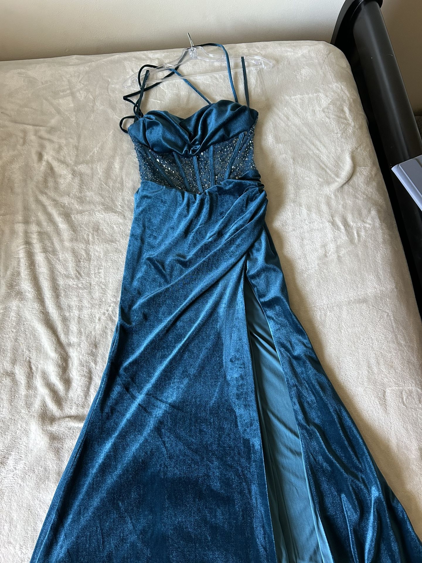 Dark Teal Velvet Formal Dress