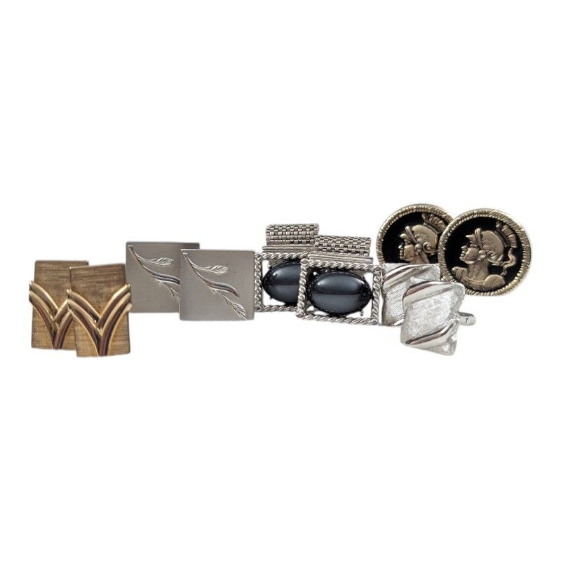 Vintage Set Of 5 Pairs Swank Cufflinks Various Styles Gold Tone Silver Tone