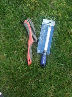 Mason and Tile Work Tools - Kobalt, Ceramic Tile File, and Sure-Line Carbon Steel Wire Brush with Scraper (both pieces)