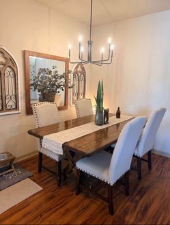 Dining Table + 4 Upholstered Chairs – $250