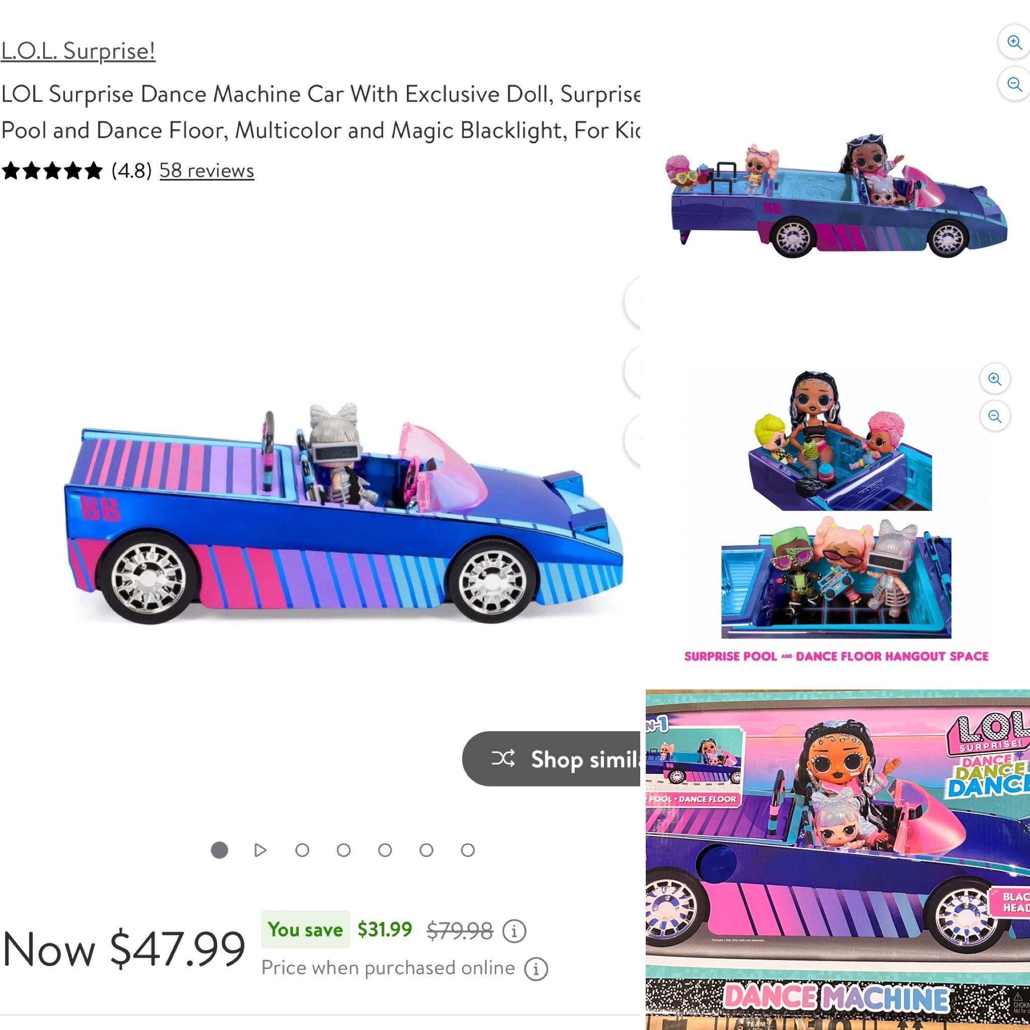 L.O.L. Surprise! LOL Surprise Dance Machine Car With Exclusive Doll, Surprise Pool and Dance Floor, Multicolor and Magic Blacklight, For Kids