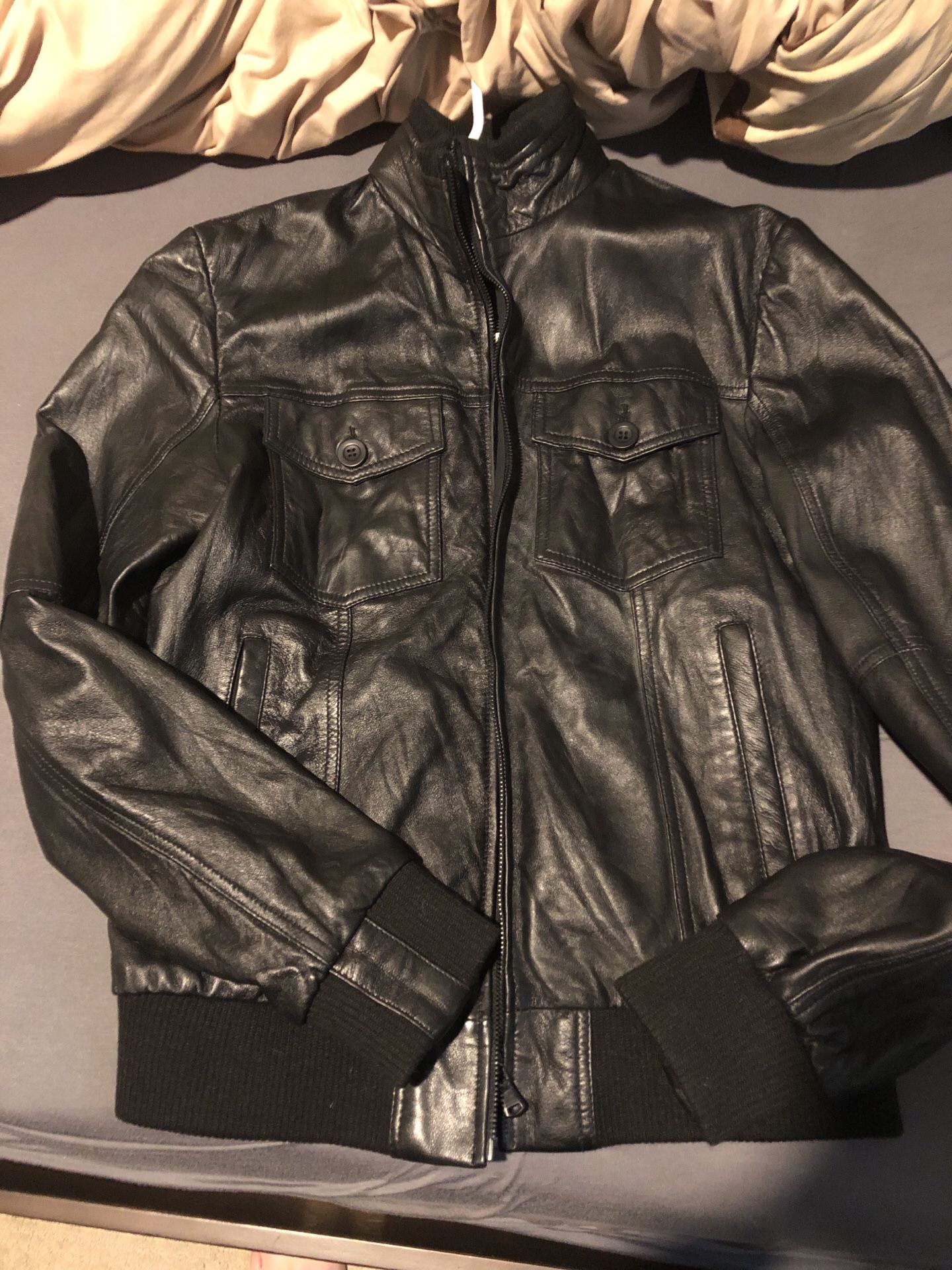 Men’s Zara leather jacket.