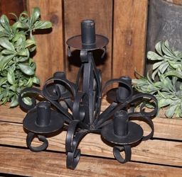 Moody Vintage Black Wrought Iron Table Top Candleabra Candle Holder