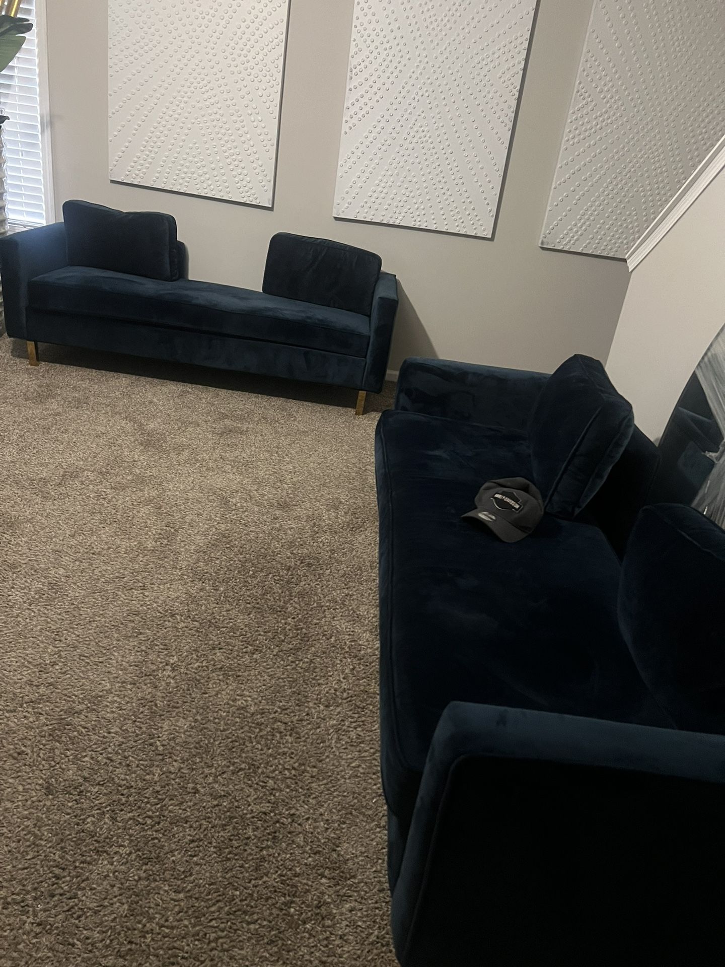 Blue 3 Seat Sofas - (2)