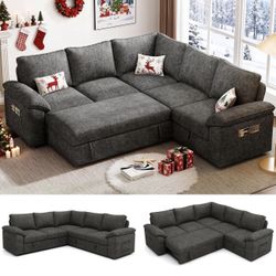 85 Inch Modular Sectional Sofa with Pull Out Bed, L Shaped 5 Seat Sectional Sleeper Sofa with Storage, Sectional Couches for Living Room,Cloud 
