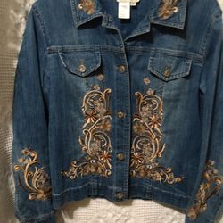 Coldwater Creek Embroid Denim Jacket XS