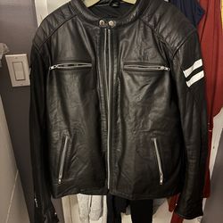 Black leather motorcycle jacket