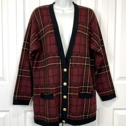 Jones New York Wool Blend Plaid Button Up Cardigan Size S (fits S/M)