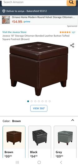 Joveco 18" Storage Ottoman Bonded Leather Button Tufted Square Footrest (Brown). Brand New.