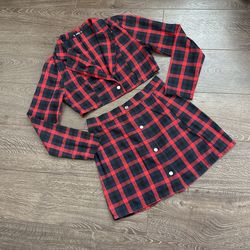 Plaid Long Sleeve Skirt Set 