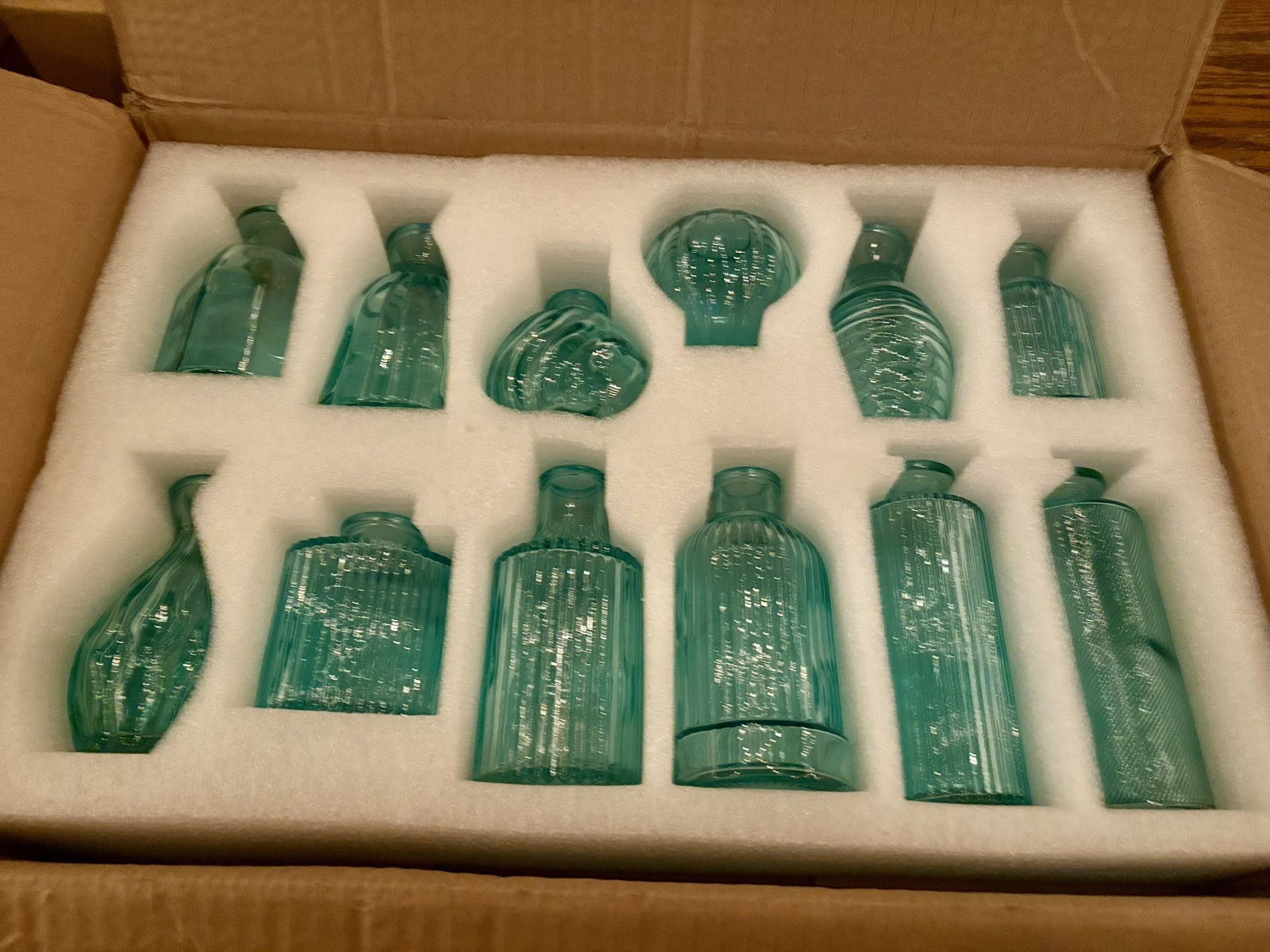 Bud Vases Set of 12, Blue Glass