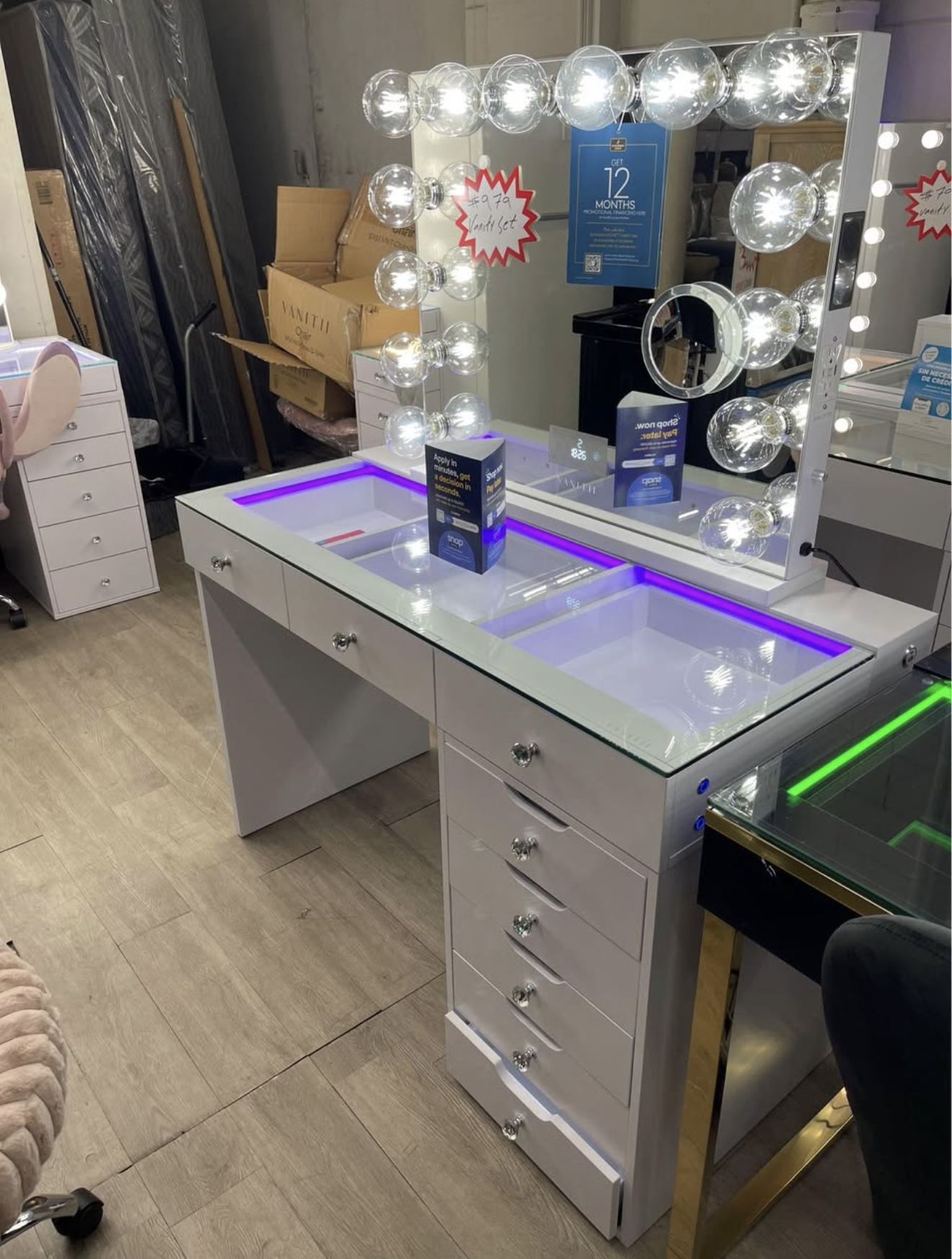 White Vanity Desk With Bluetooth Mirror