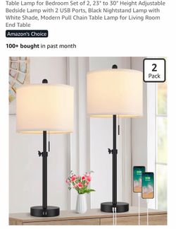 Table lamp set of 2 height adjustable with charging new