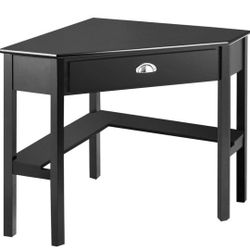 Black Corner Desk with Drawer & Bottom Storage Shelves (great condition- see details) 