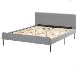 IKEA Upholstered bed frame, Knisa light gray (good As New) , Queen For 80