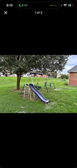 Kids Outdoor Swing Set – Metal Frame Backyard Playset (Disassembled, Green/Blue)