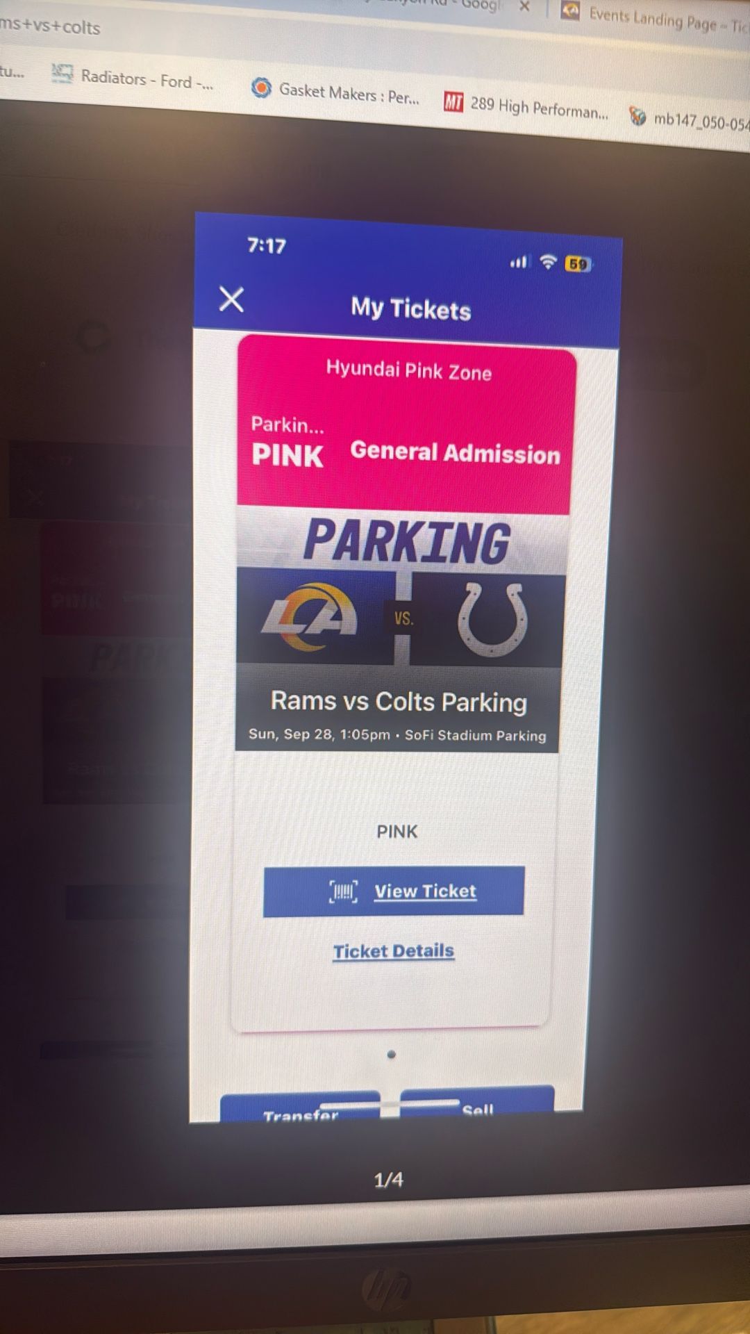 Rams Vs Colts Tailgate Parking Pass