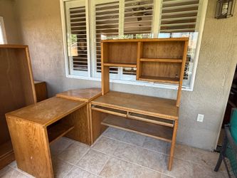 Solid Oak Wood L-Shaped Desk with Hutch