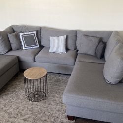Light Grey L Shape Sectional Sofa With Ottoman