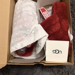 Red Furry UGG slides Brand New Size 6 