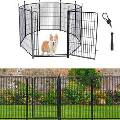 Tall Garden Fences and Borders for Dogs, 4.6ft High Dog Fence, 6 Panels Total 13.3 Ft Long, Gate 21 inches Wide with Low Sills. Modular Fencing, Dog F