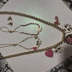 Karl Lagerfiel Necklace, 2 Bracelet And Earrings New 