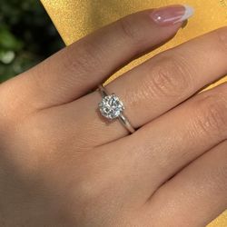 1.2ct round Lab grown Moissanite 14k solid white gold promise ring sz 6