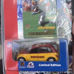 This is a limited edition NFL Washington Redskins PT Cruiser die-cast collectible car, which includes a Fleer Ultra football card of Rod Gardner.