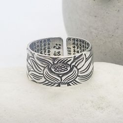 925 sterling Silver women's ladies lotus flower floral cuff ring Gift