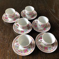 Mini Cups and Saucers Set, Set Of 6 Porcelain 3.35 OZ