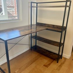 Wood & Black Desk with Bookshelf