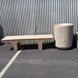 5.5 Foot Concrete Bench And Trash Can