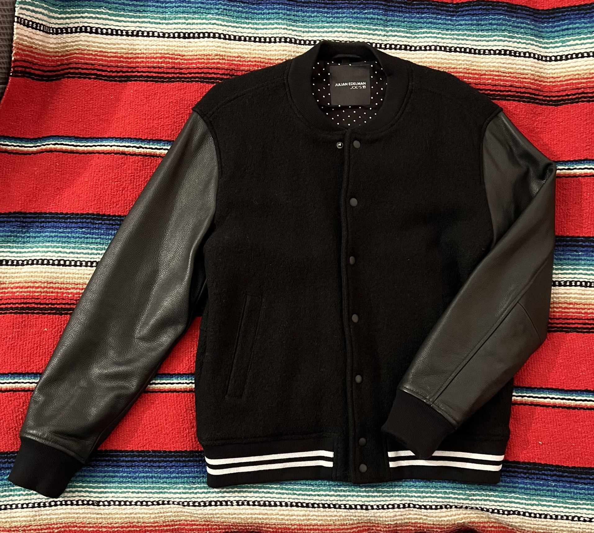 Julian Edelman joes Jeans Leather Varsity Bomber