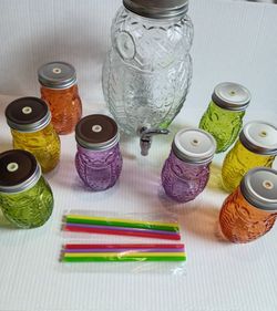 Glass Owl  Beverage Dispenser Set 