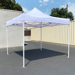 New $110 Heavy-Duty 10x10 FT Outdoor Ez Pop Up Canopy Party Tent Instant Shades w/ Carry Bag (White/Blue)
