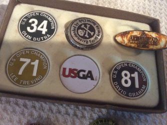 Us open golf buttons and Highway laborers union buttons 1953/54