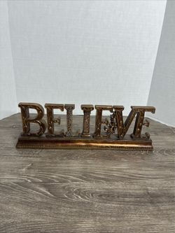 Heavy Gold Word Art Shelf Sitter “Believe” Mantle Decorative