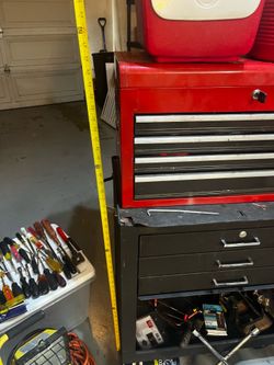 Rolling chest tool box and tools.