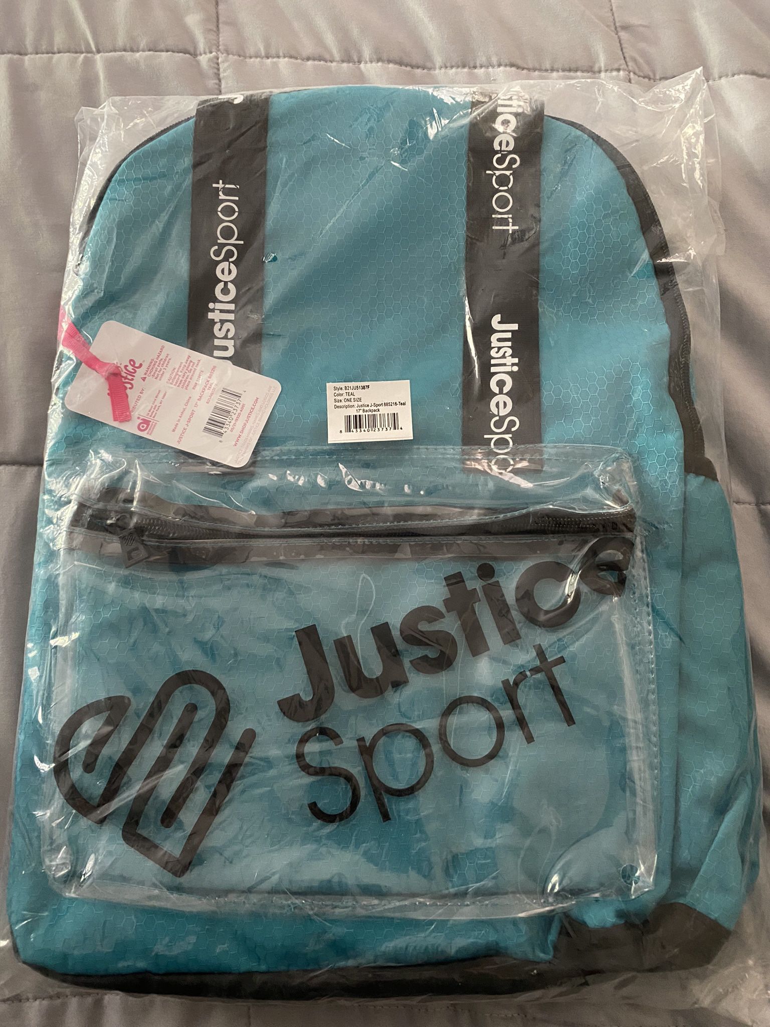Backpack Bag Justice Sport Teal Color Backpack NEW With Tags And Plastic 