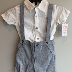 NWT Little Boys 18 months Easter Outfit Dress Suit Collared Onesie & Suspender Knicker Shorts $12