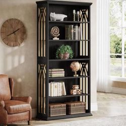 F2259 6-Tier Bookshelf, 75-Inch Tall Bookcase, Large Bookshelves and Bookcases Freestanding Display Shelves, Wood Book Shelf for Living Room, Home Off