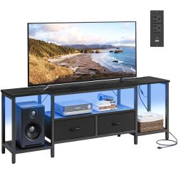 TV Stand with Power Outlets and Lights, for TVs Up to 70 Inches