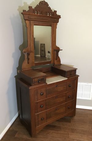 Vintage Antique Dresser W Mirror Marble Top 1882 For Sale In New