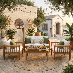 4-Piece Outdoor Acacia Wood Patio Furniture Set