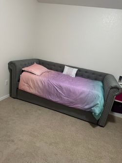 Grey Upholstered Twin Daybed + Mattress (Disassembled & Ready)￼