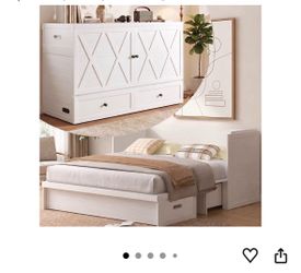 White Murphy Cabinet Bed with Storage Drawers, Mattress included