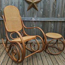 Vintage Thonet Bentwood Rocking Chair and Side Table/Ottoman