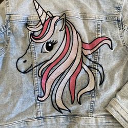 Girls Denim Unicorn Jacket (size  5/6)