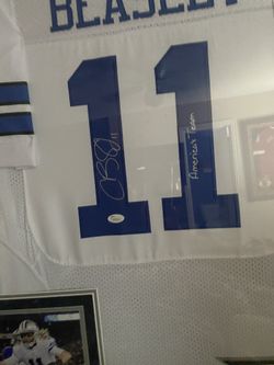 Cole Beasley signed framed Dallas cowboy jersey