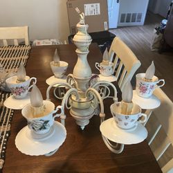 Vintage Whimsical Tea Pot Chandelier Lady’s 6 Candles Ready To Be Hung In Your Dining Room She She’d Patio Or Garden This Beautiful Tea Cup Chandelier